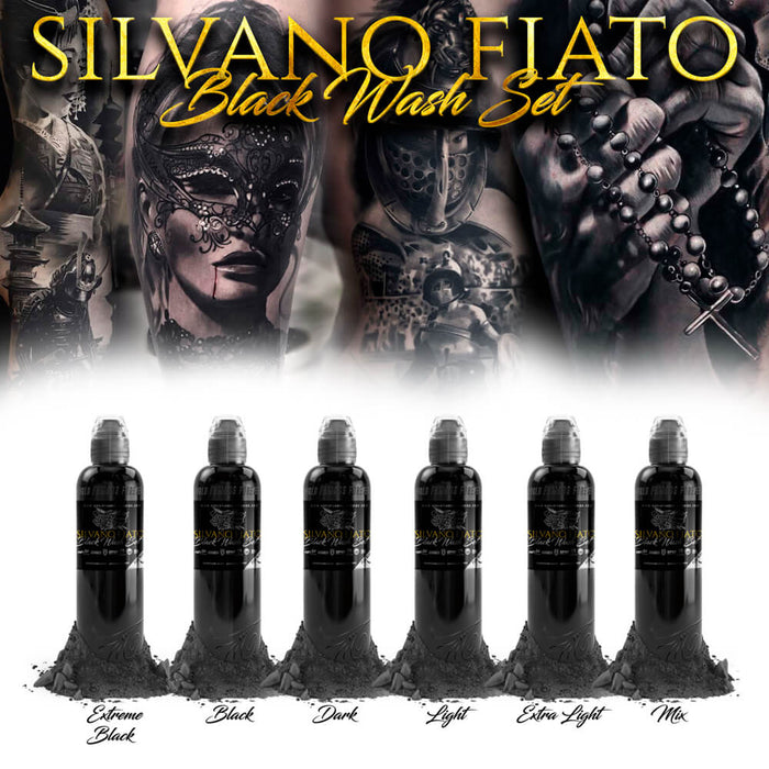 Silvano Fiato Black Wash Set - 6 bottles from World Famous Tattoo Ink