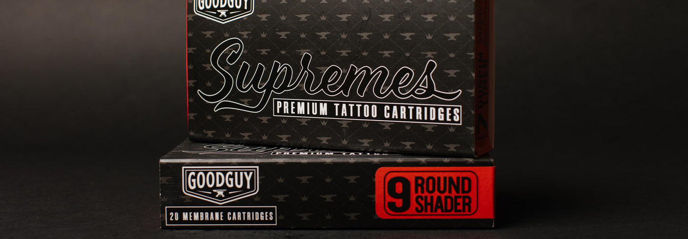 A box of tattoo needles and tattoo cartridges