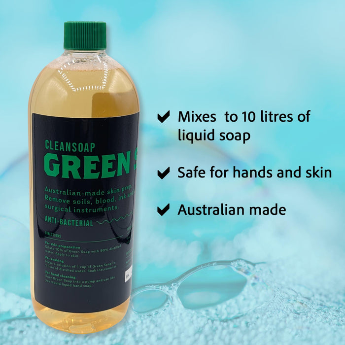 Green Soap -  Australian Made by CleanSoap (1 litre bottle = 34 fl.oz.)