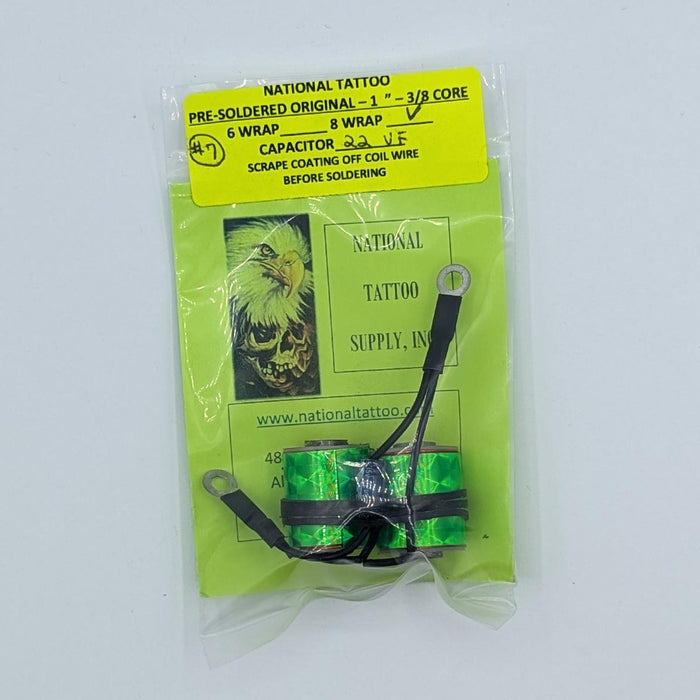 National Tattoo Supply - Wired Original Coil Set (22uf - 1' - 8 wrap)