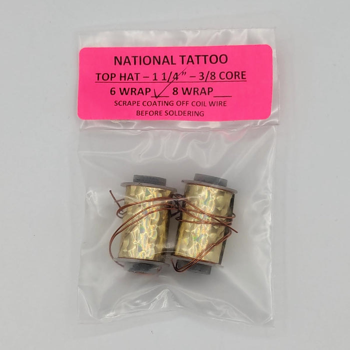 National Tattoo Supply Top-Hat Coil Set (1 1/4" + 6 wrap + Gold)