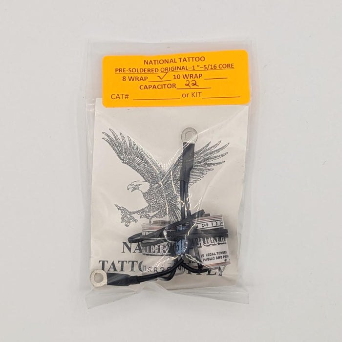 National Tattoo Supply - Wired Original Coil Set (22uf - 1" - 8 wrap - 5/16 core)