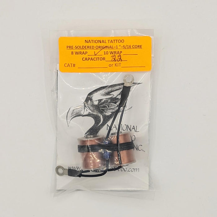 National Tattoo Supply - Wired Original Coil Set (22uf - 1" - 8 wrap - 5/16 core)