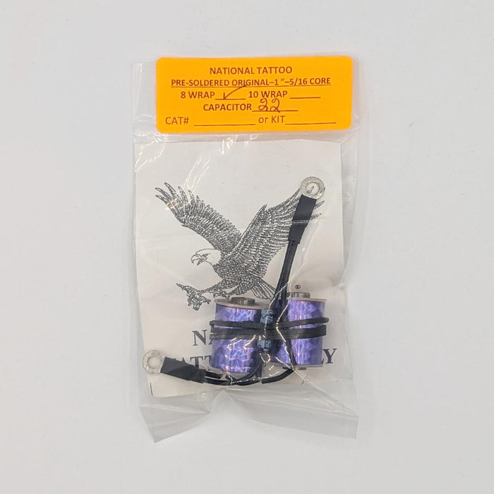 National Tattoo Supply - Wired Original Coil Set (22uf - 1" - 8 wrap - 5/16 core)