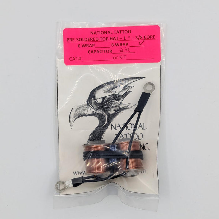 National Tattoo Supply - Wired Top-Hat Coil Set (22uf - 1" - 8 wrap)